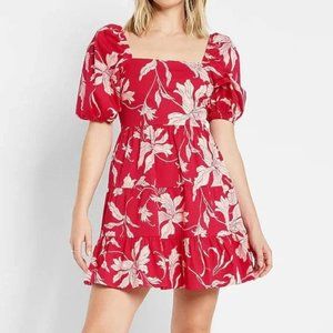 Express Printed Square Neck Puff Sleeve Tiered Trapeze Dress Size S